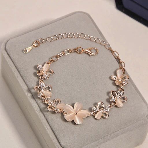 Flower Rose Gold Plated Crystal Bracelet