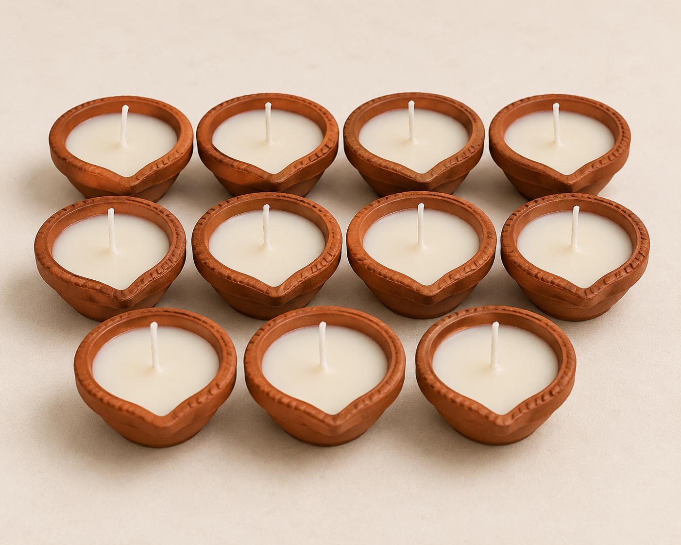 Traditional Clay Diya Wax Candles – Pack of 12