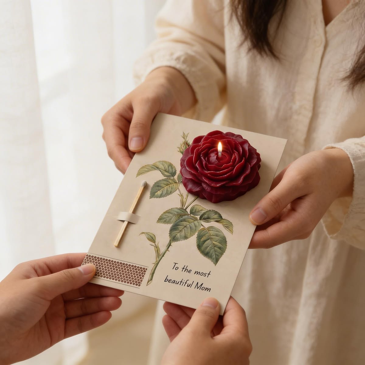 Personalized Greeting Card with Rose Candle