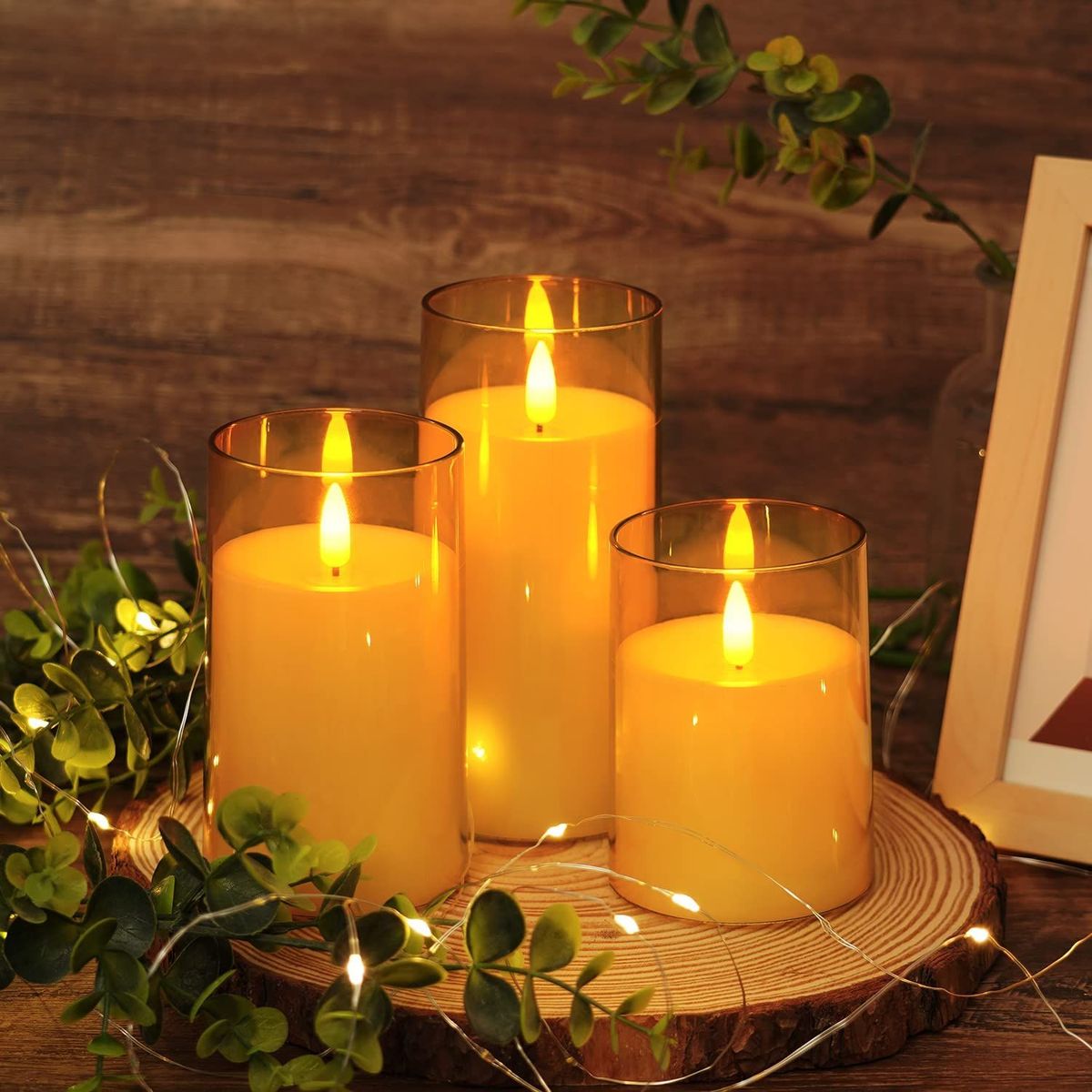 LED Pillar Candles Set in Gold