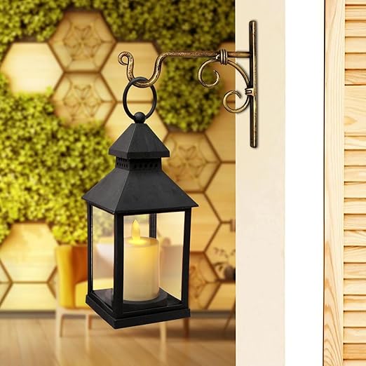 LitAuraa LED Lantern Light with Flickering Candle – Battery Operated Vintage Hanging Lantern for Home &amp; Diwali Decor (Black, Set of 1)