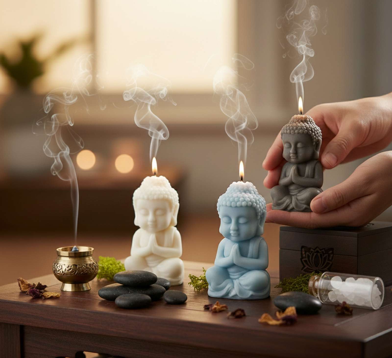 LitAuraa Buddha Candles – Set of 2 Decorative Candles