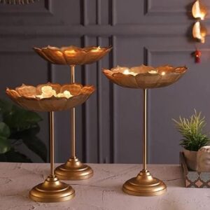LitAuraa Decorative Urli Bowl Tealight Holder Stand Set of 3 | Floating Diya Stand Home Decor Showpiece for Decoration | Diwali and Pooja
