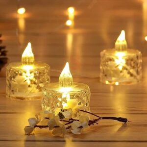 LitAuraa Candles LED Tealight Candles, Smokeless Reusable LED Diyas, Battery Operated Decorative Lights for Home, Wedding, Diwali, Christmas Crystal Glow Tealights (Warm White, Pack of 6)