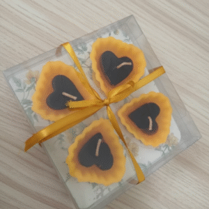 LitAuraa Yellow Heart Shape Scented Candles – Set of 4
