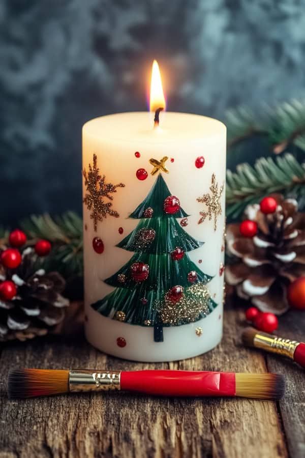 Litauraa Hand-Painted Christmas Pillar Candles (Set of 2) - Image 3