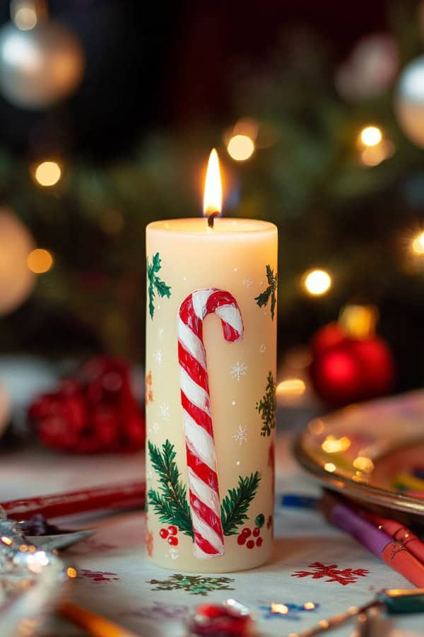 Litauraa Hand-Painted Christmas Pillar Candles (Set of 2) - Image 4